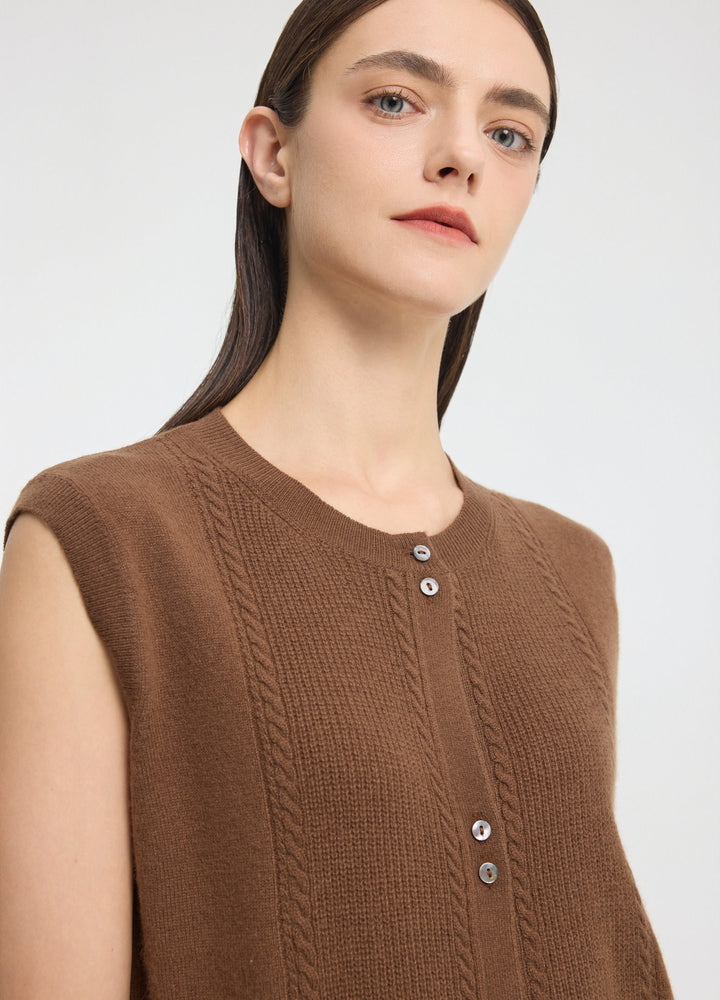 Cashmere Cable Detail-Button Gilet
