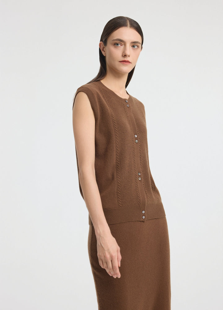 Cashmere Cable Detail-Button Gilet