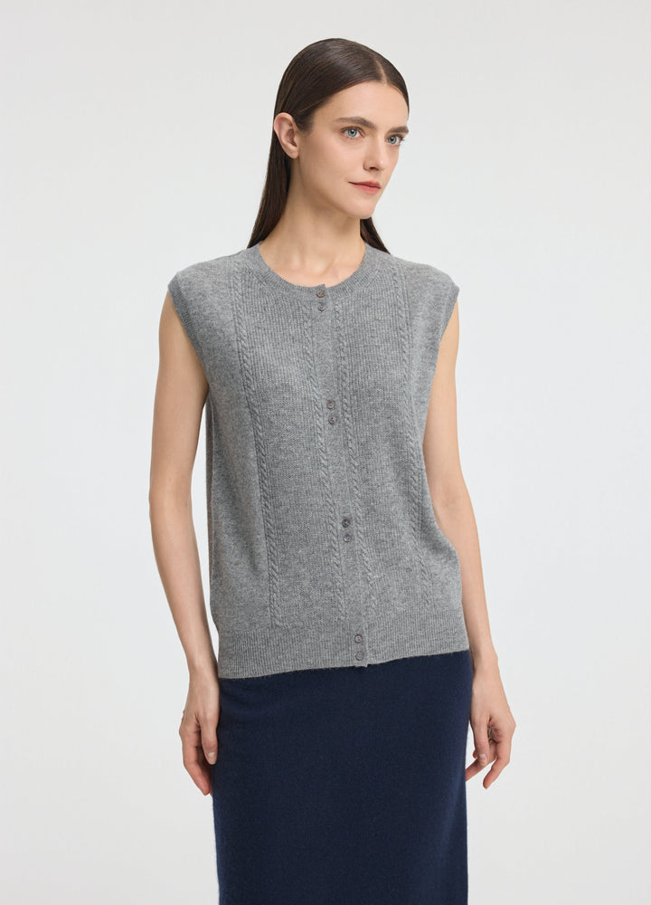 Cashmere Cable Detail-Button Gilet