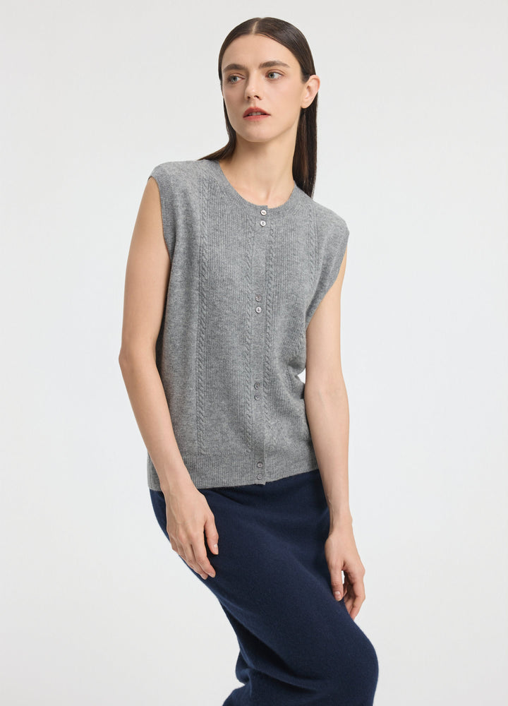 Cashmere Cable Detail-Button Gilet