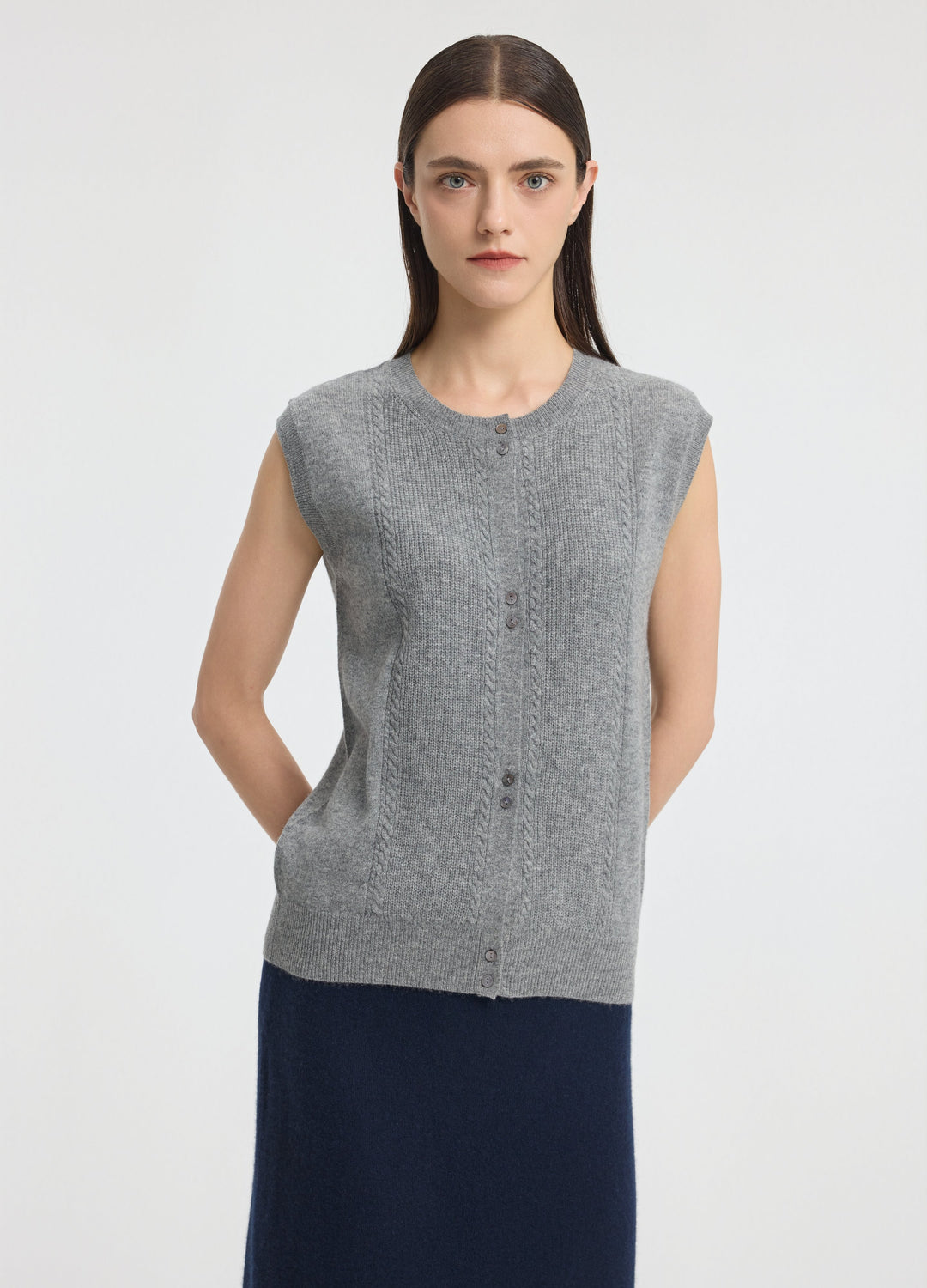 Cashmere Cable Detail-Button Gilet