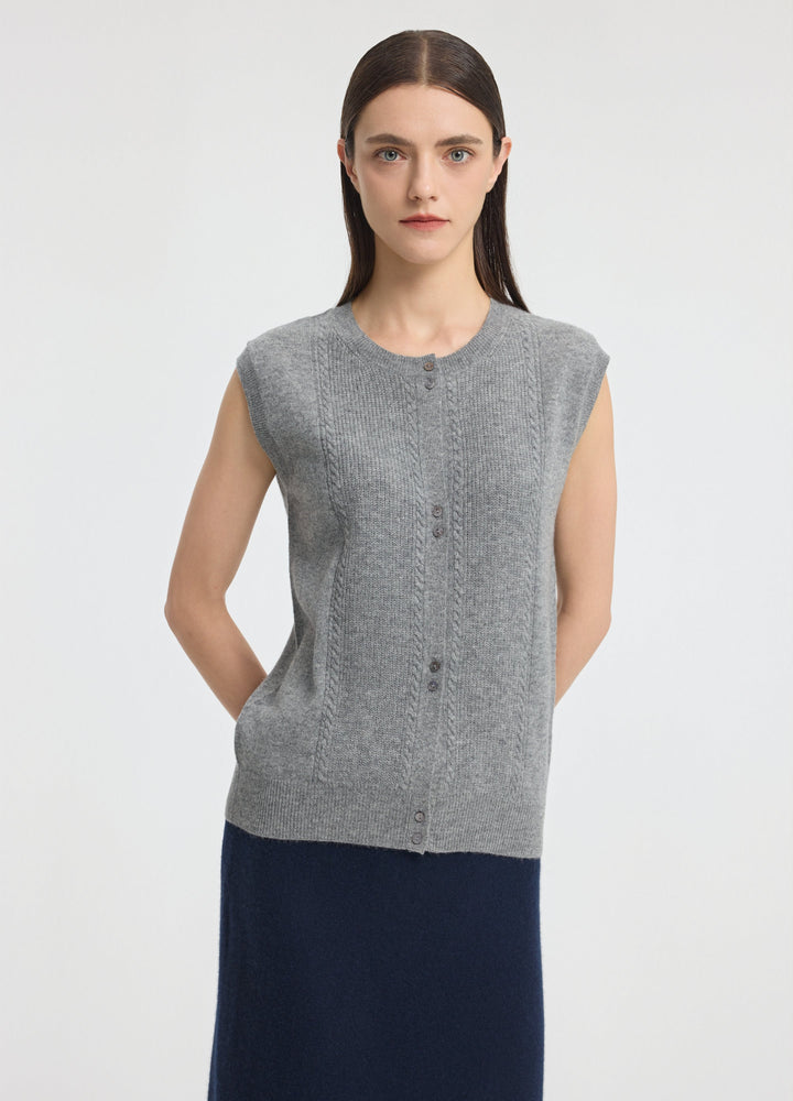 Cashmere Cable Detail-Button Gilet