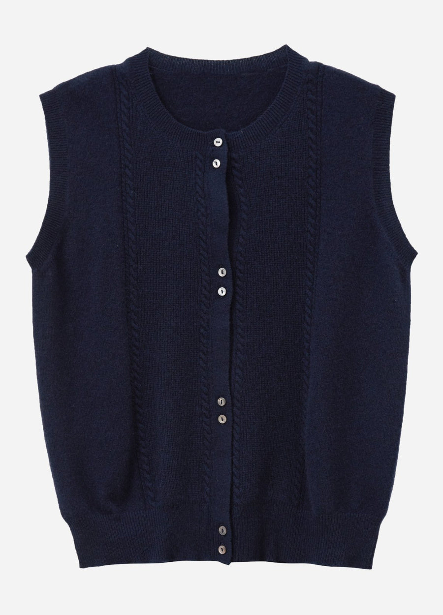 Cashmere Cable Detail-Button Gilet