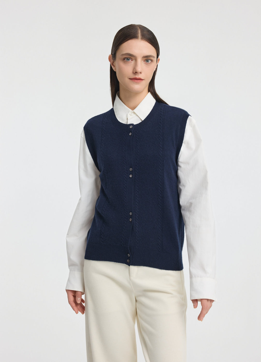 Cashmere Cable Detail-Button Gilet