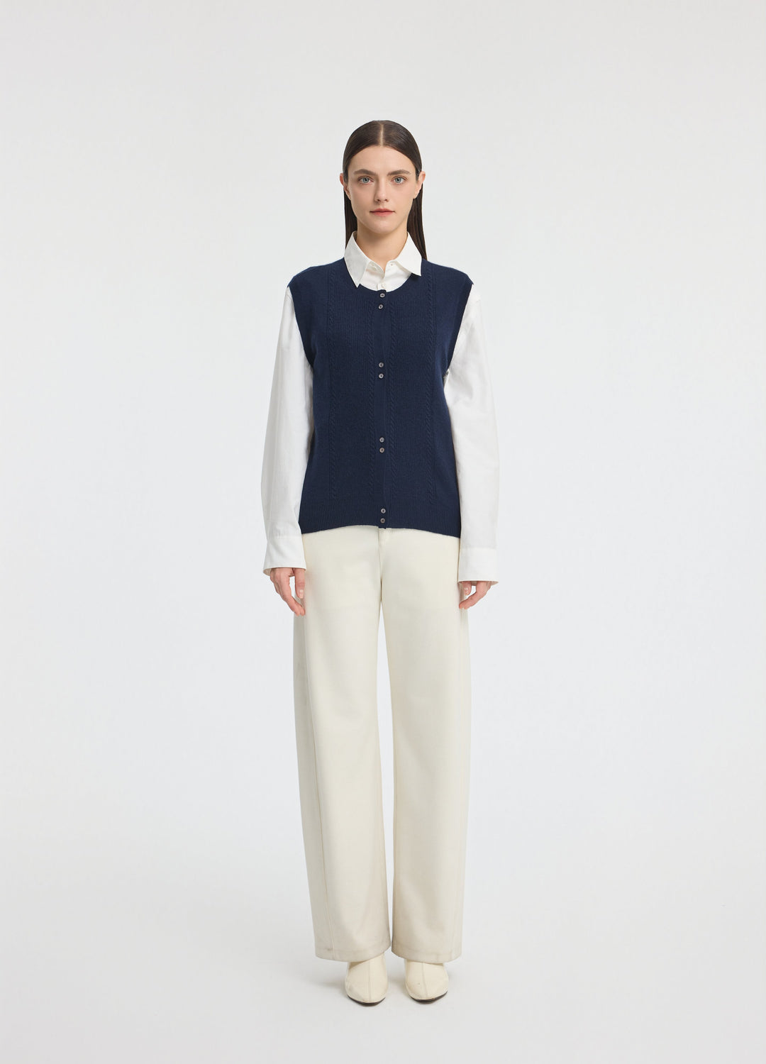 Cashmere Cable Detail-Button Gilet