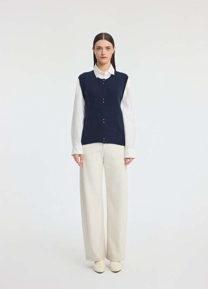 Cashmere Cable Detail-Button Gilet