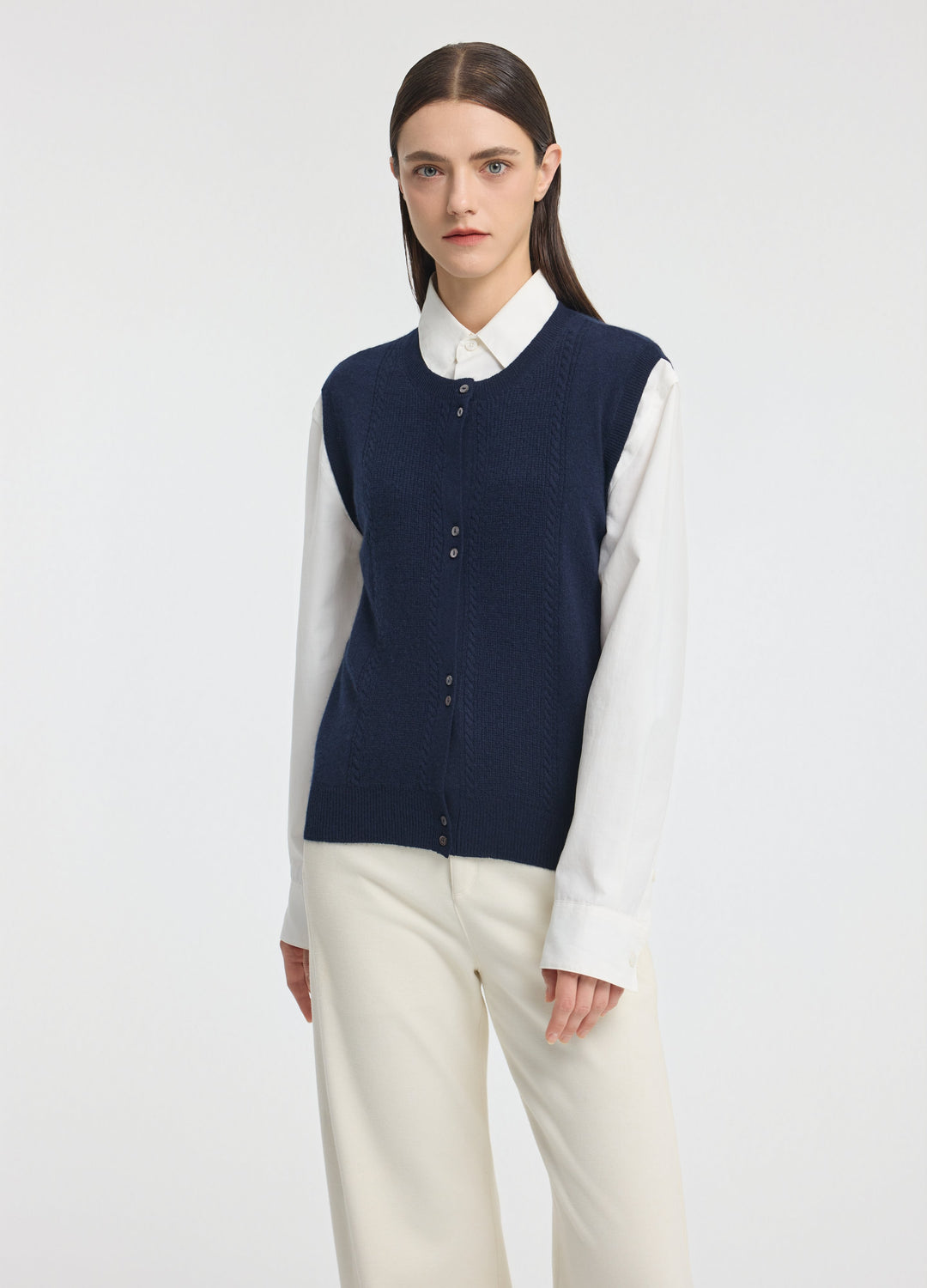 Cashmere Cable Detail-Button Gilet