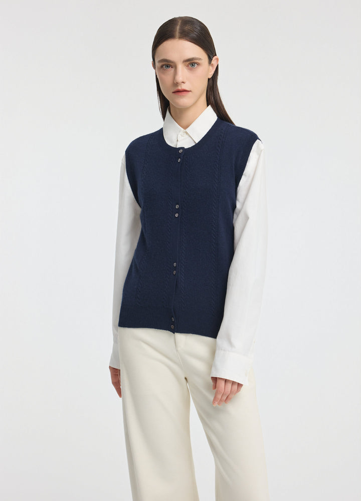Cashmere Cable Detail-Button Gilet