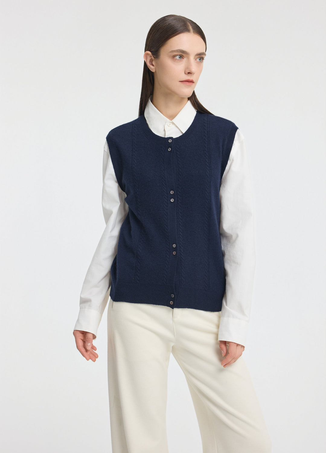 Cashmere Cable Detail-Button Gilet