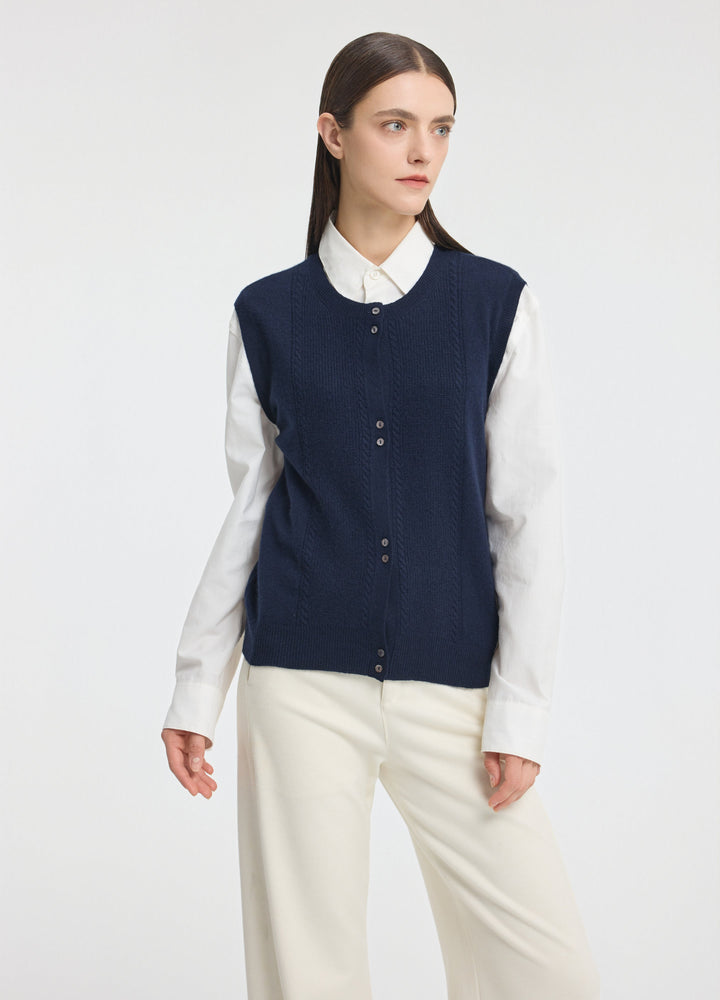 Cashmere Cable Detail-Button Gilet