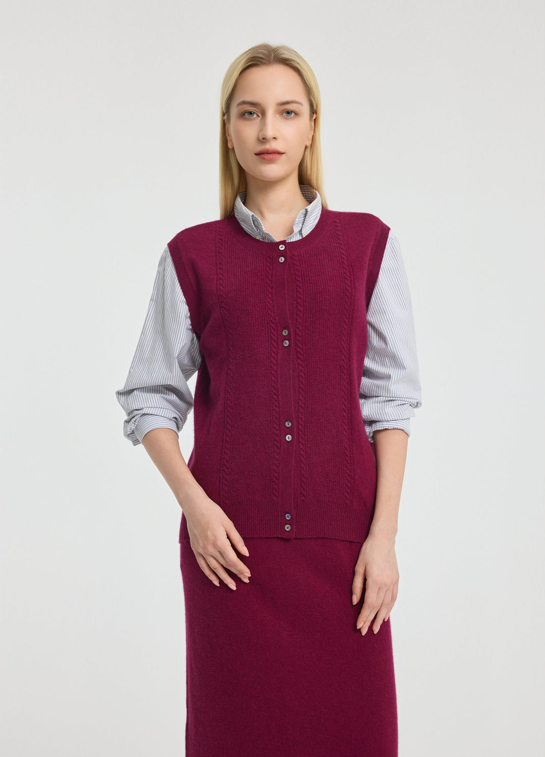 Cashmere Cable Detail-Button Gilet