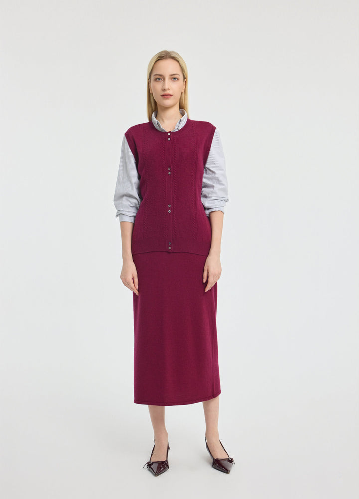 Cashmere Cable Detail-Button Gilet
