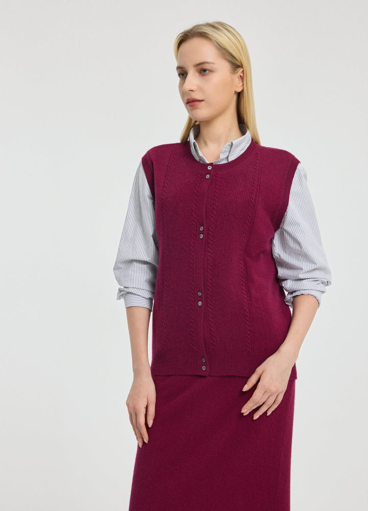 Cashmere Cable Detail-Button Gilet