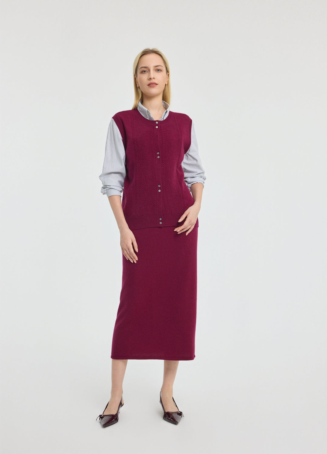Cashmere Cable Detail-Button Gilet