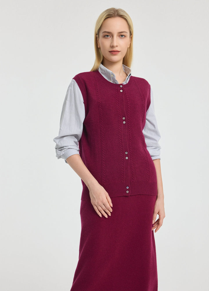 Cashmere Cable Detail-Button Gilet