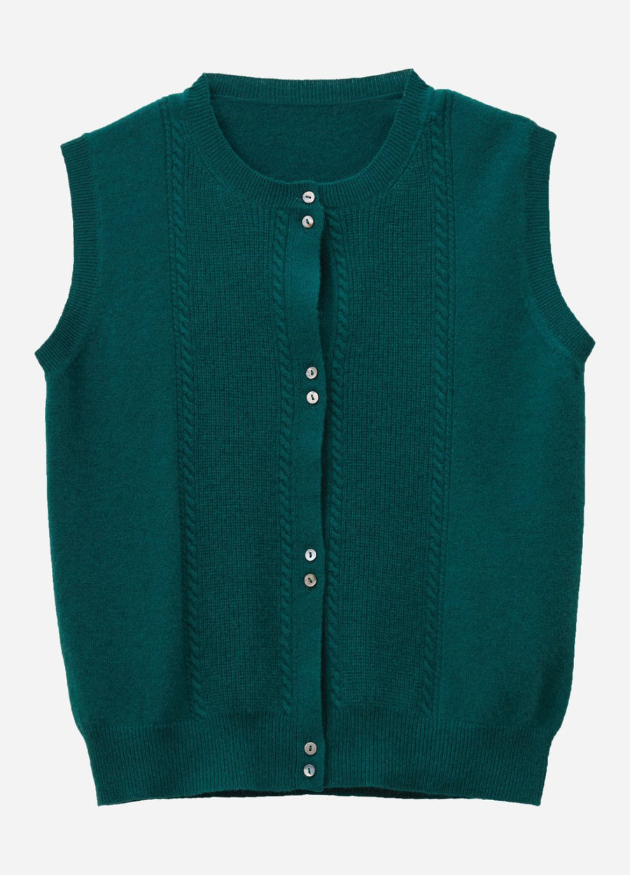 Cashmere Cable Detail-Button Gilet