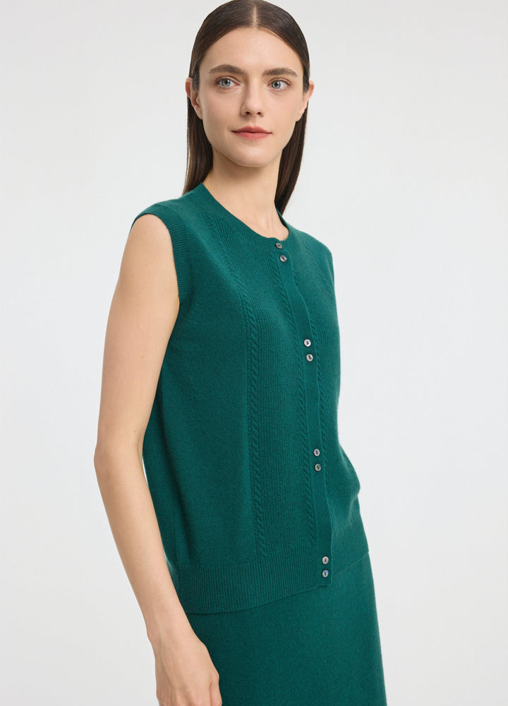 Cashmere Cable Detail-Button Gilet