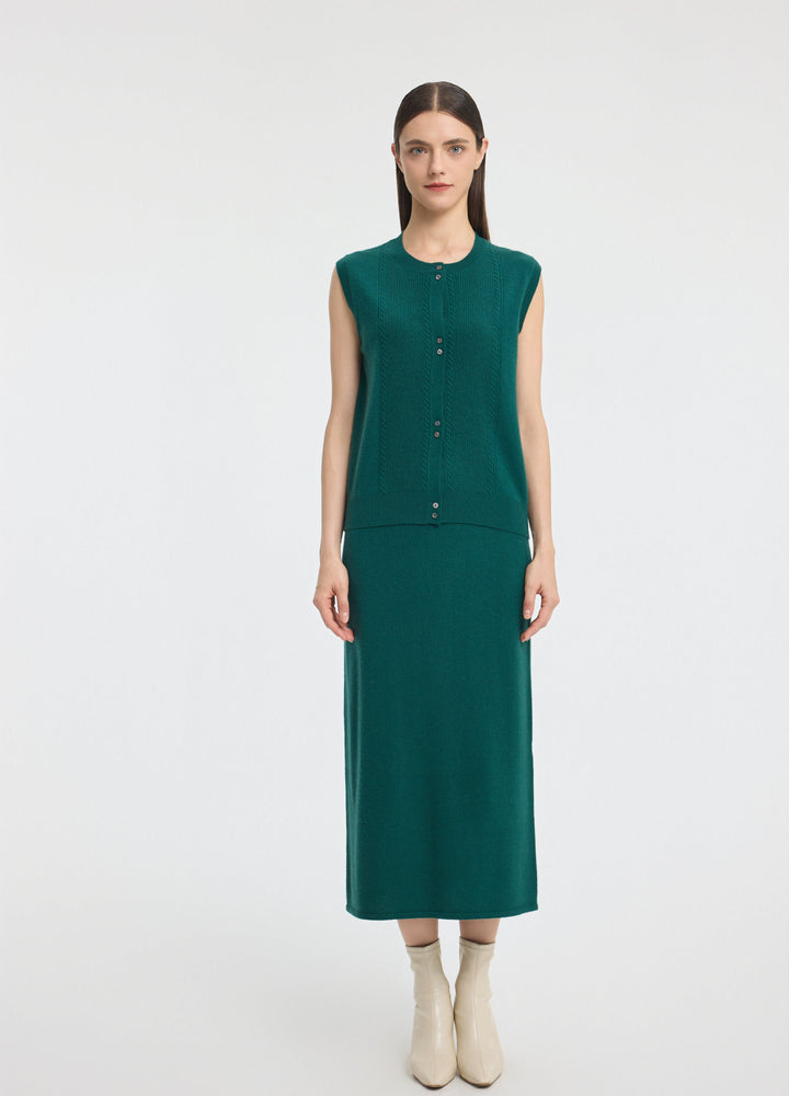 Cashmere Cable Detail-Button Gilet