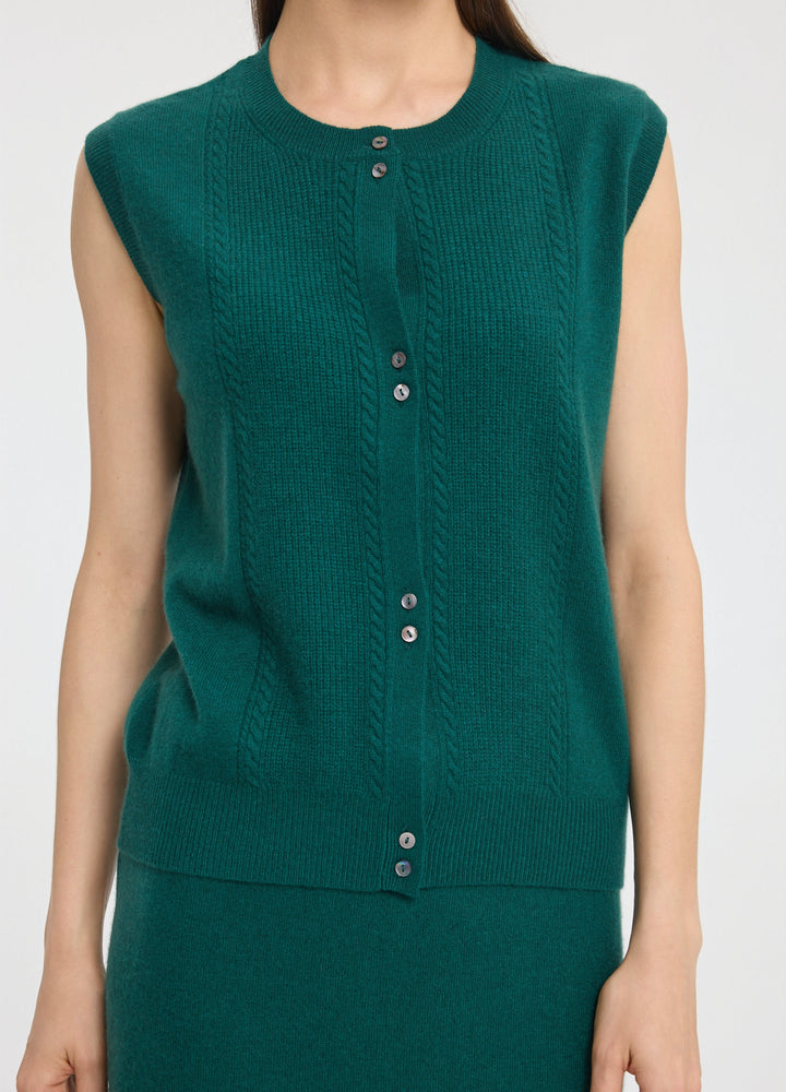 Cashmere Cable Detail-Button Gilet