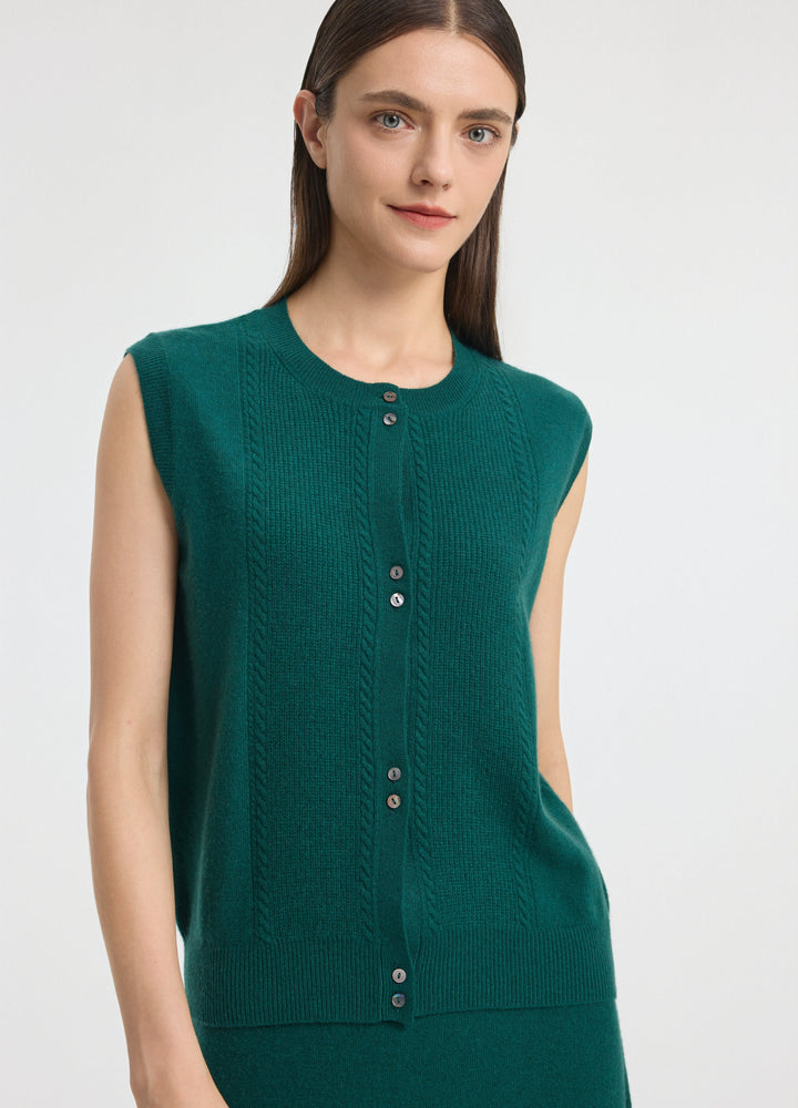 Cashmere Cable Detail-Button Gilet