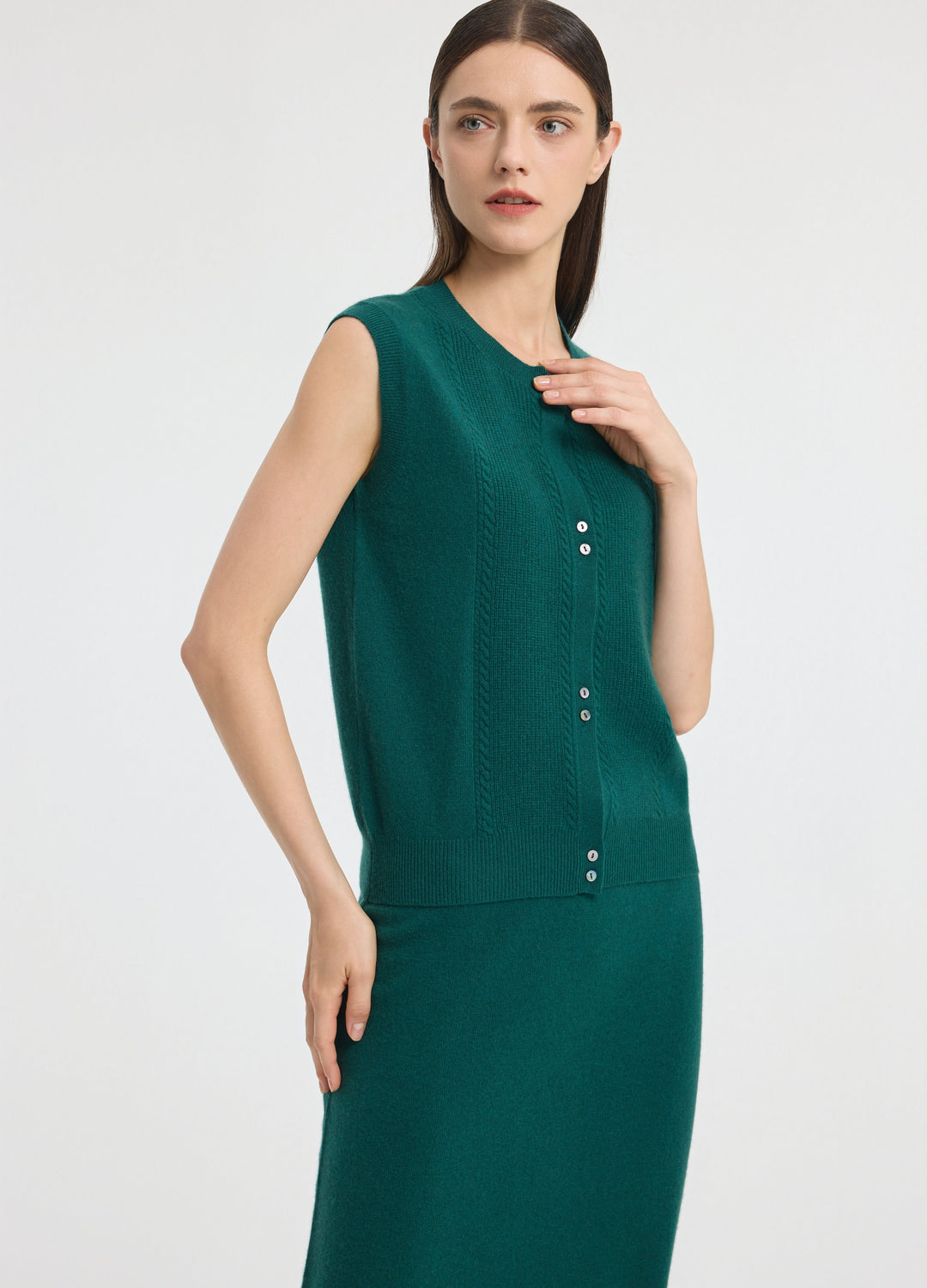 Cashmere Cable Detail-Button Gilet