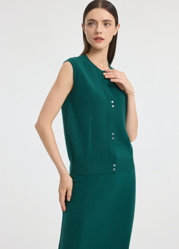 Cashmere Cable Detail-Button Gilet