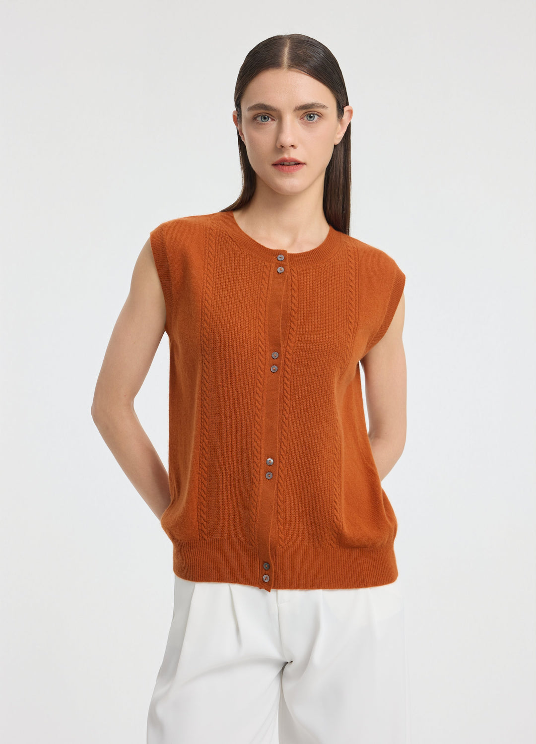 Cashmere Cable Detail-Button Gilet