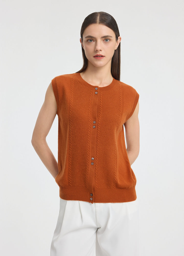 Cashmere Cable Detail-Button Gilet