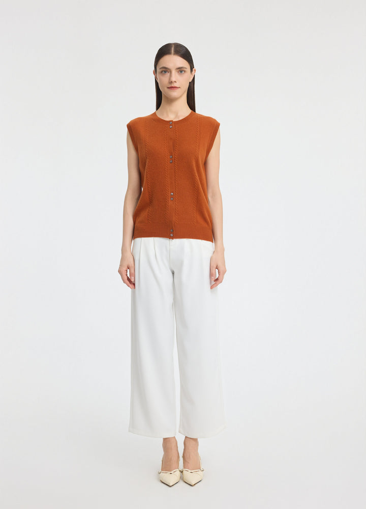 Cashmere Cable Detail-Button Gilet