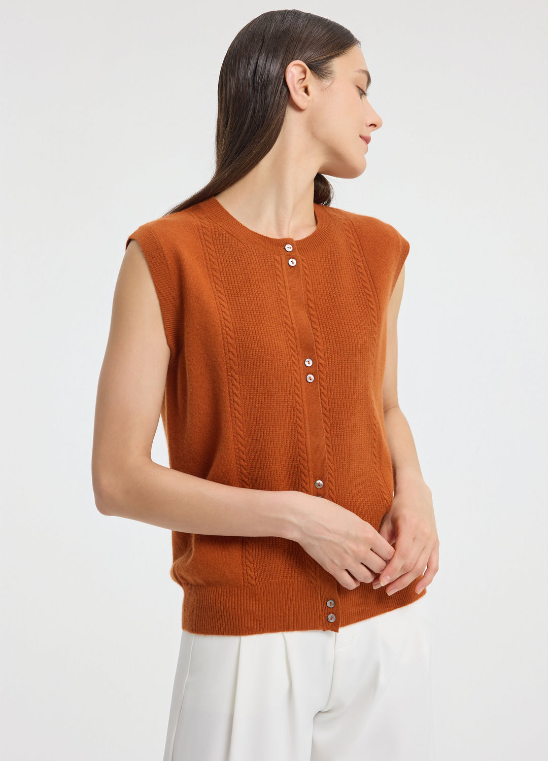 Cashmere Cable Detail-Button Gilet