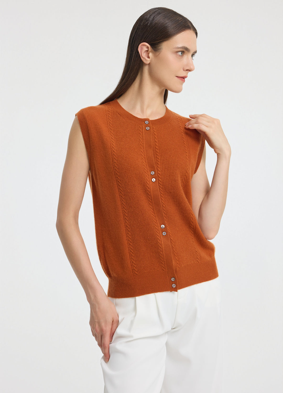 Cashmere Cable Detail-Button Gilet