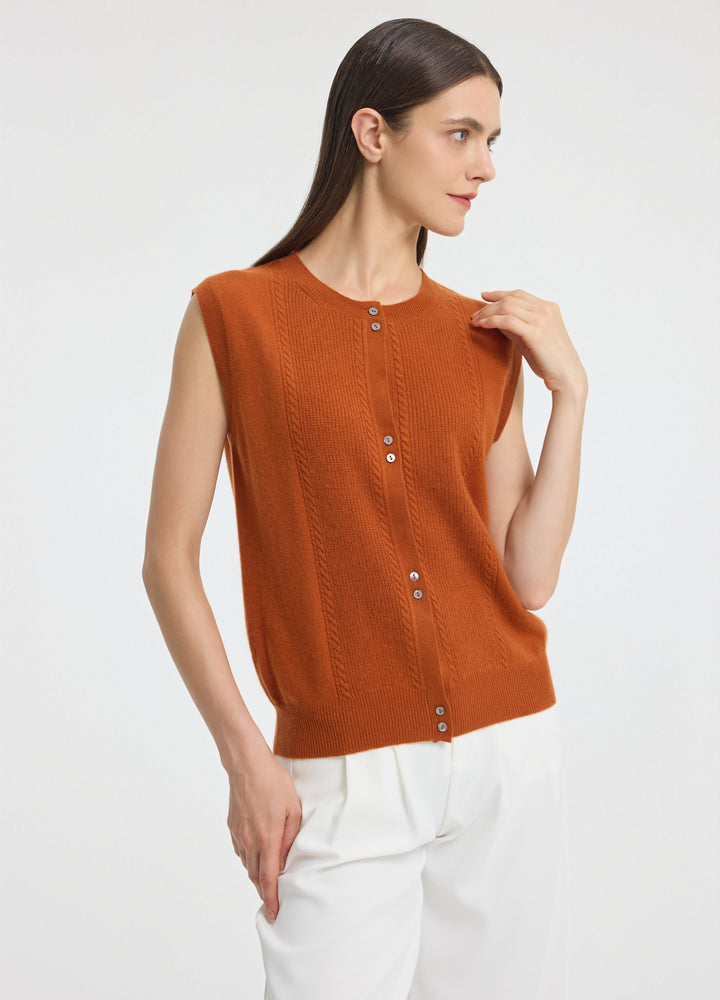Cashmere Cable Detail-Button Gilet