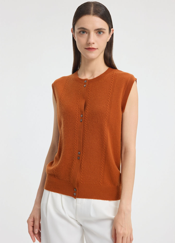 Cashmere Cable Detail-Button Gilet