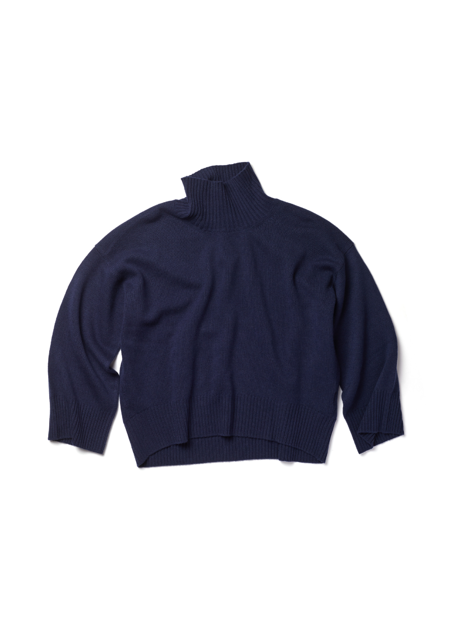 Denner women's merino and cashmere blend Polo Neck in Evening Blue, view 2