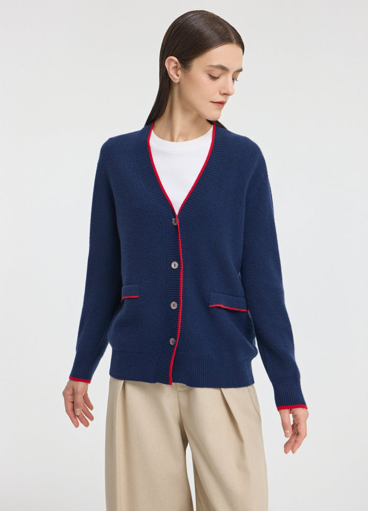 Cashmere Contrast-Rib Cardigan