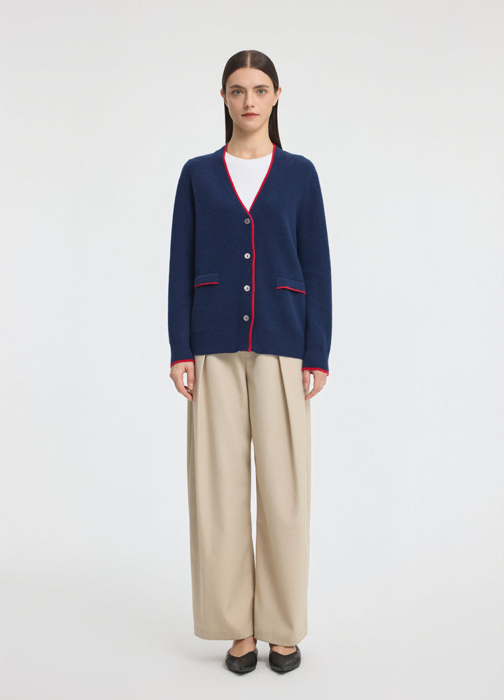 Cashmere Contrast-Rib Cardigan
