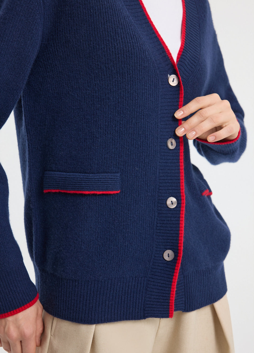 Cashmere Contrast-Rib Cardigan