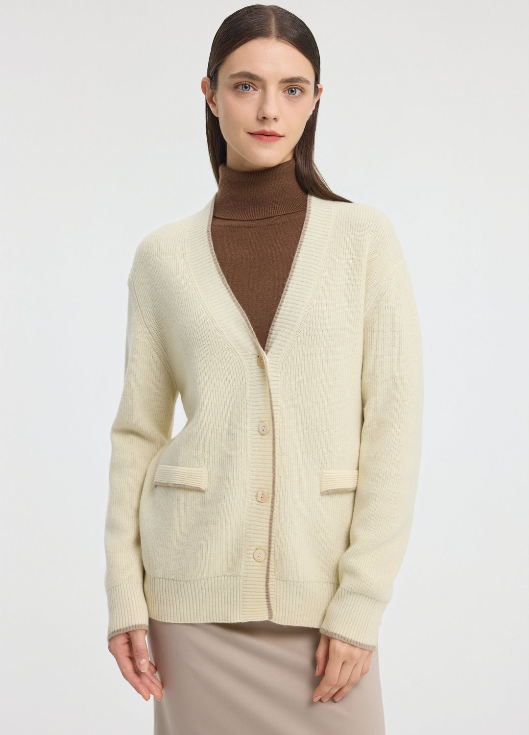 Cashmere Contrast-Rib Cardigan