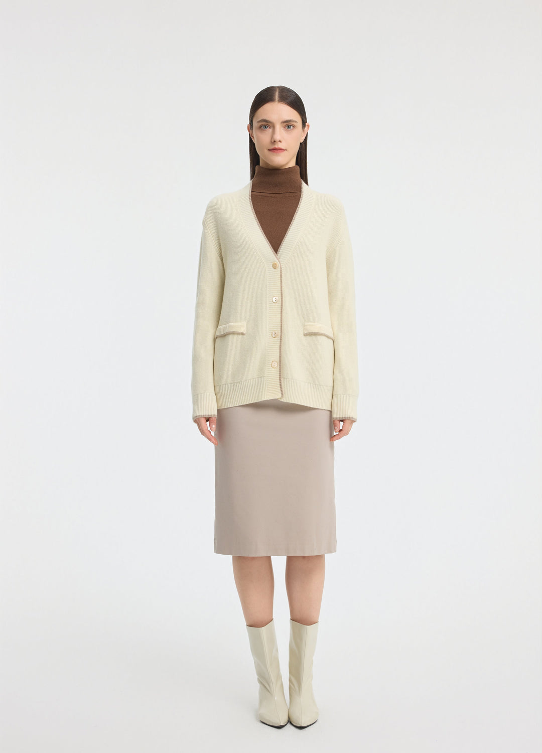 Cashmere Contrast-Rib Cardigan