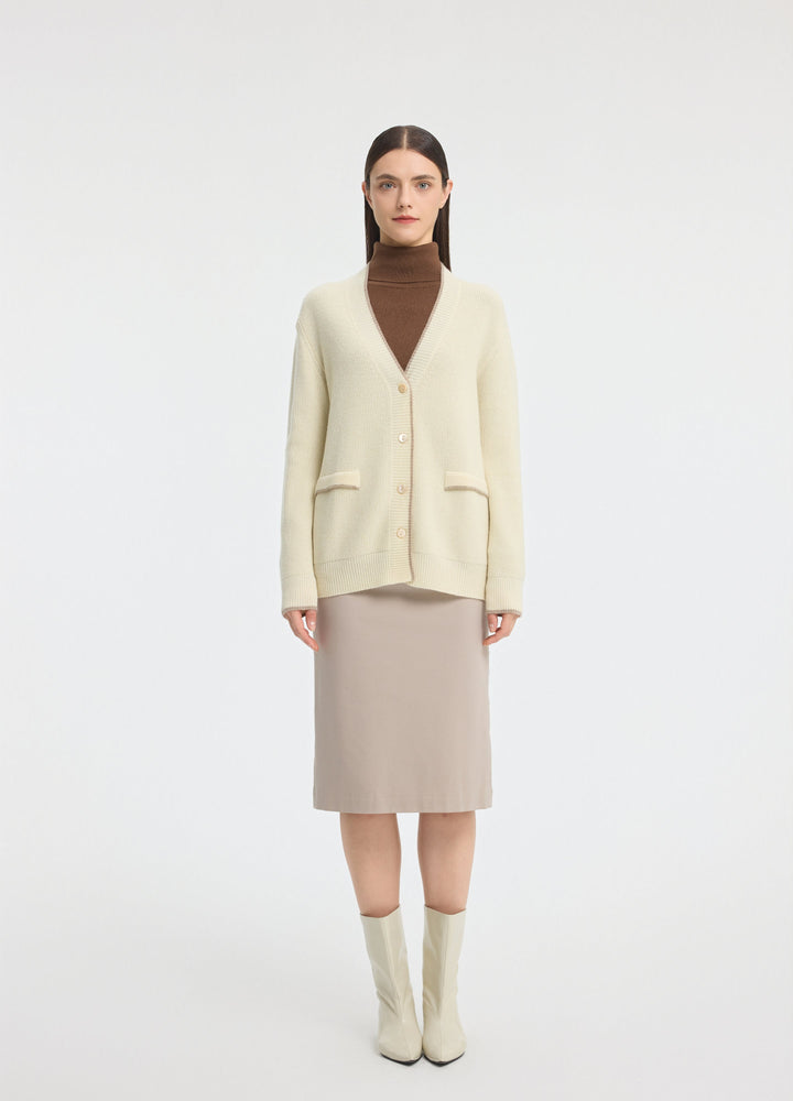 Cashmere Contrast-Rib Cardigan