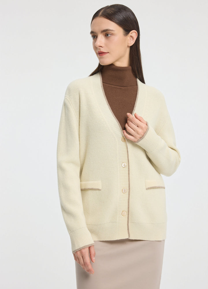 Cashmere Contrast-Rib Cardigan
