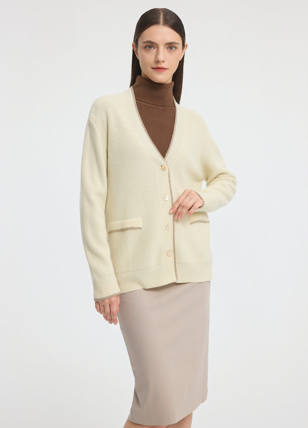 Cashmere Contrast-Rib Cardigan