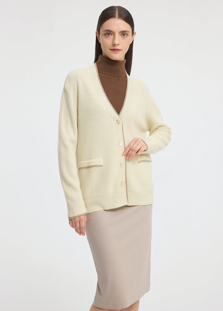 Cashmere Contrast-Rib Cardigan