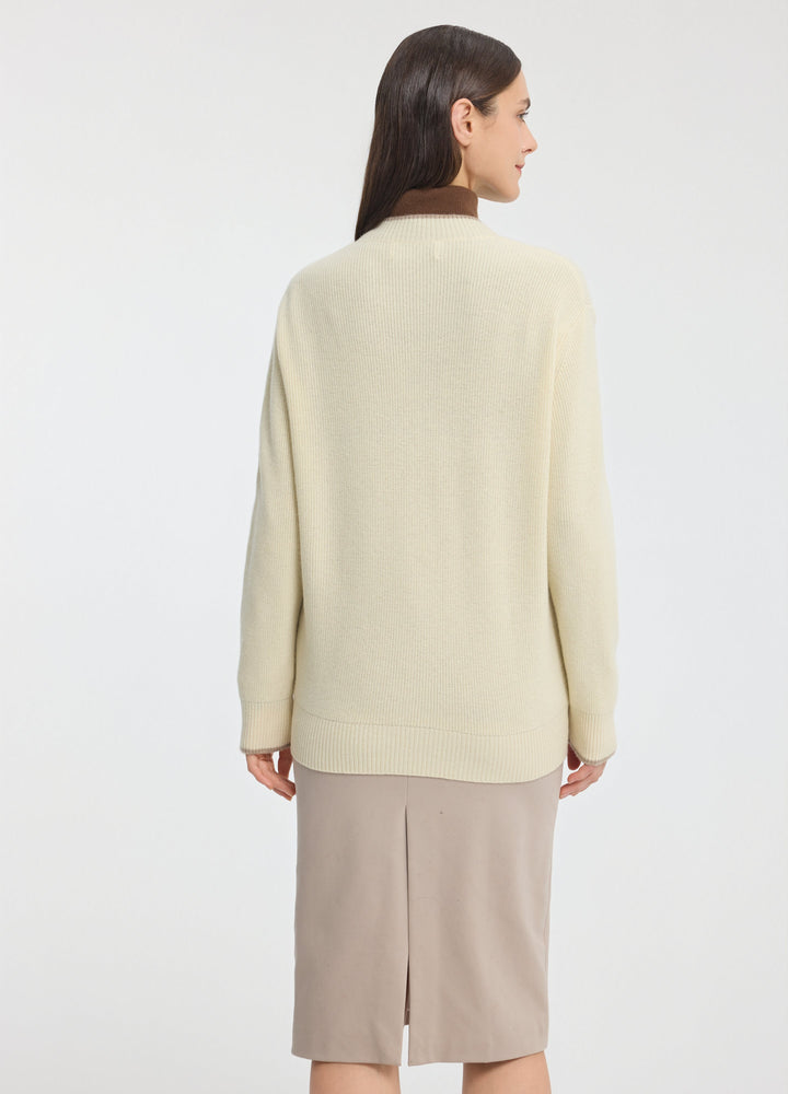 Cashmere Contrast-Rib Cardigan