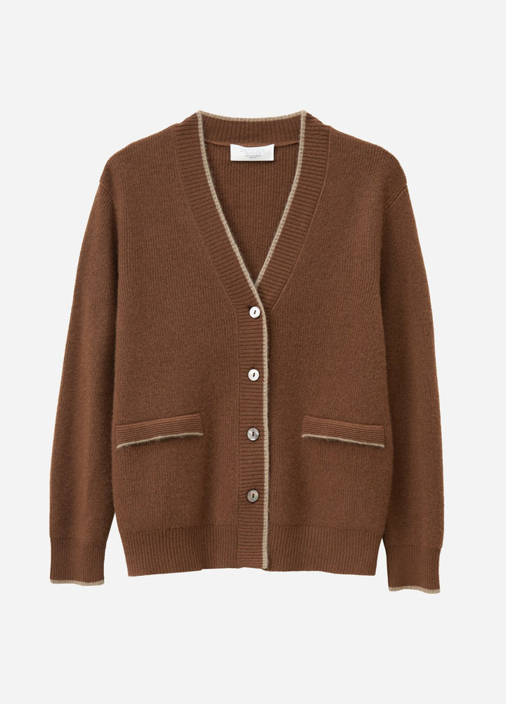 Cashmere Contrast-Rib Cardigan