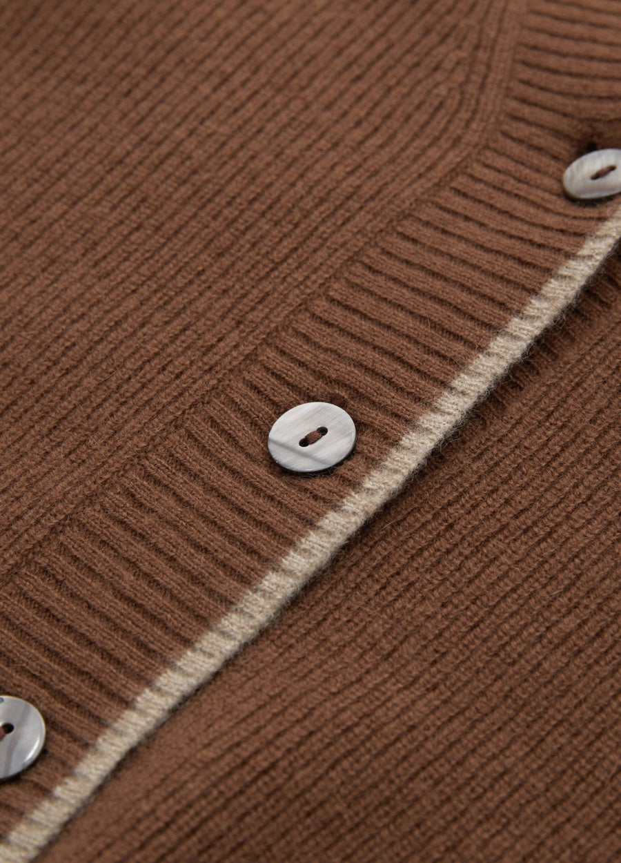 Cashmere Contrast-Rib Cardigan