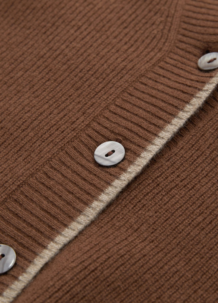 Cashmere Contrast-Rib Cardigan