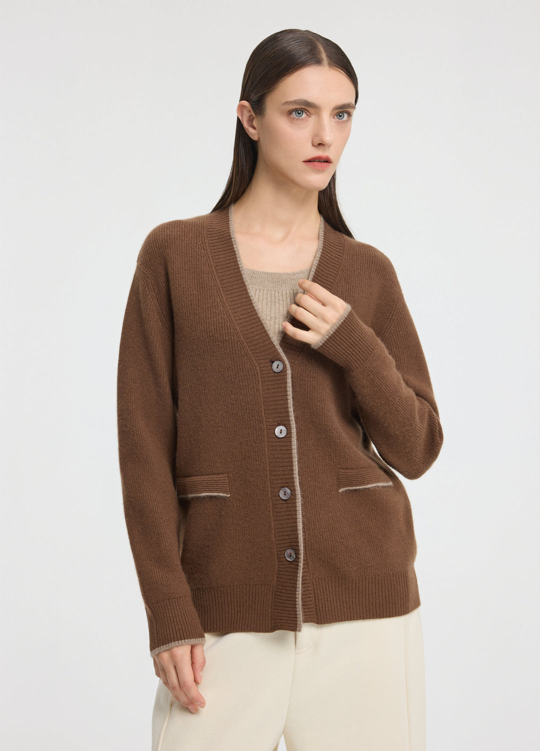 Cashmere Contrast-Rib Cardigan