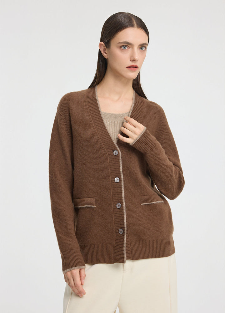 Cashmere Contrast-Rib Cardigan