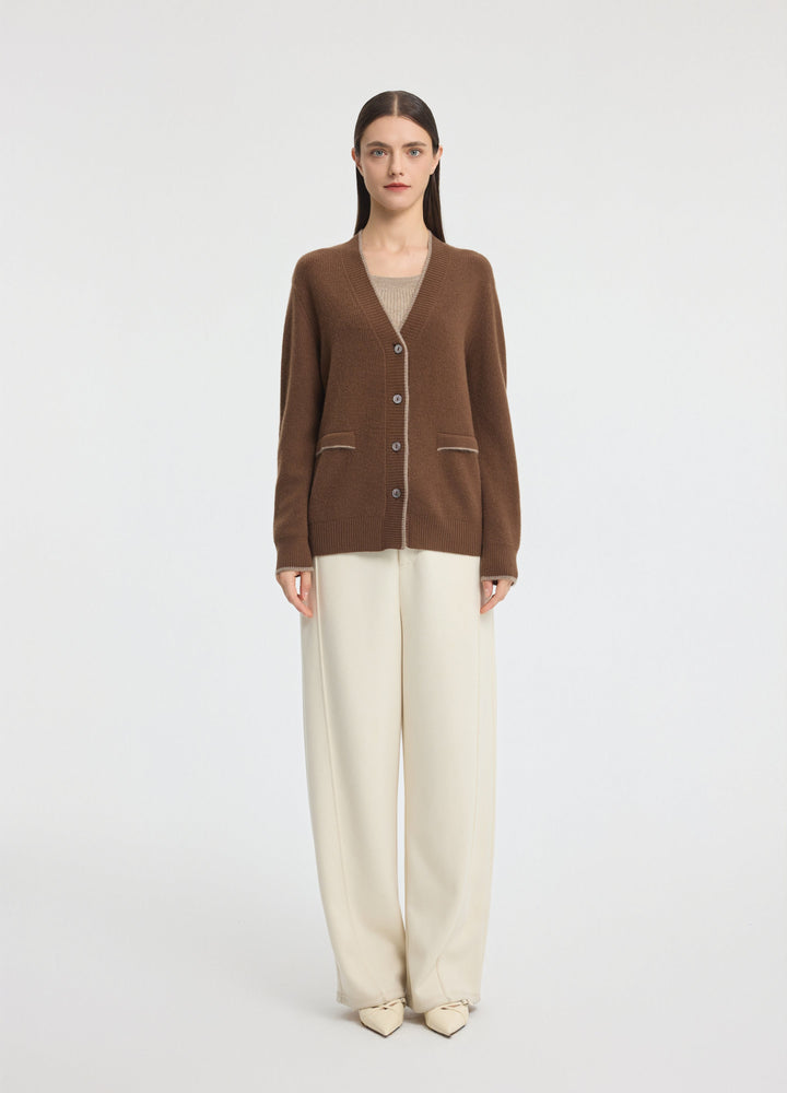 Cashmere Contrast-Rib Cardigan
